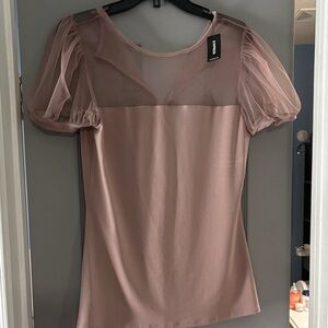 Express Mauve Sheer Yoke Puff Sleeve Top